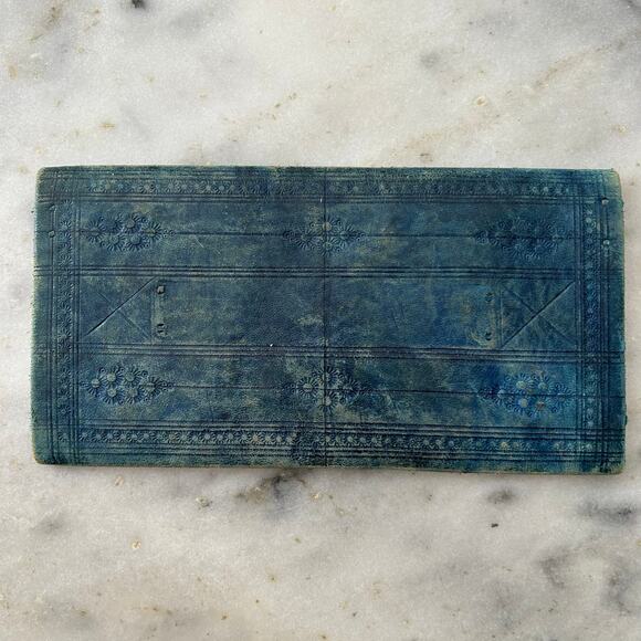 Vintage Handcrafted Leather Wallet – Blue Tooled Leather With Woven Accents - Picture 3 of 12